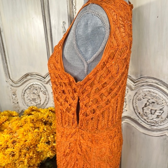 R&M Richards Elegant Orange Beaded Battenberg Lace Dress Special Occassion - Picture 6 of 10